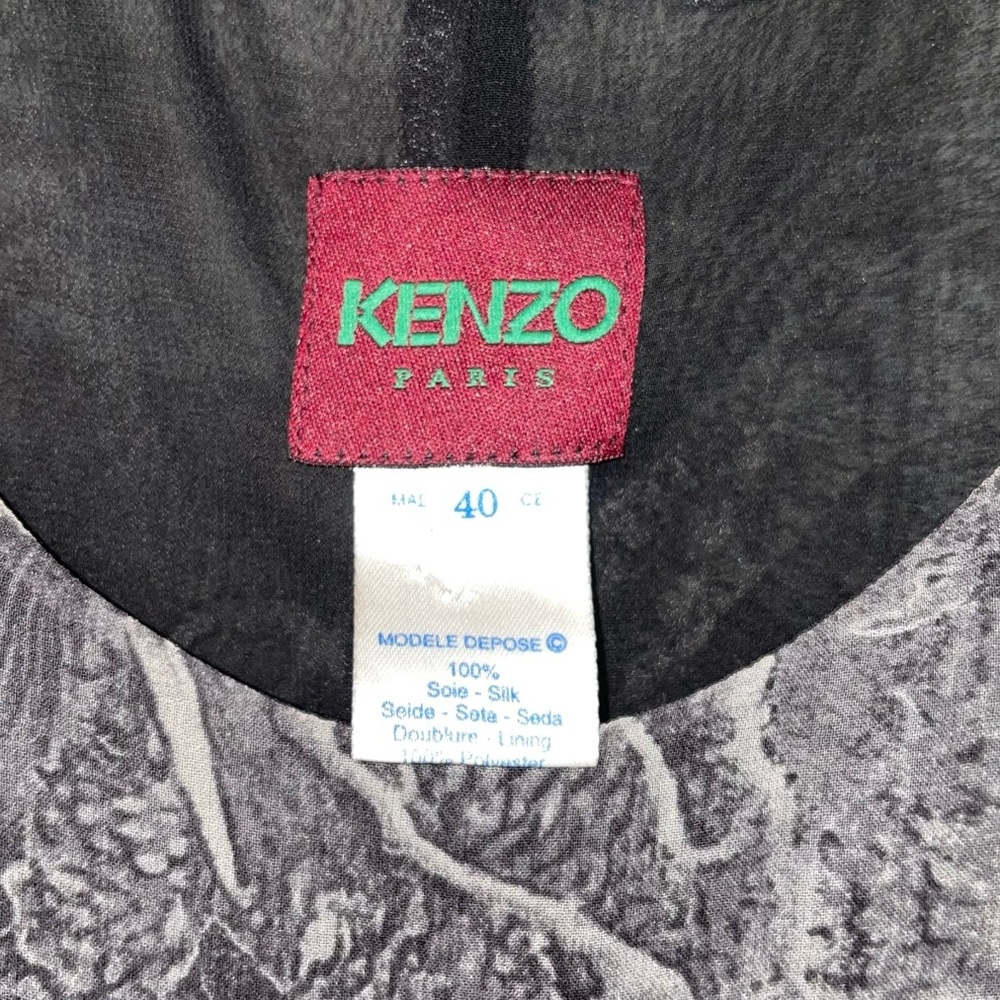 Vintage 1990s Kenzo 100 % silk dragon Black grey Sleeveless maxi Dress - Picture 5 of 6